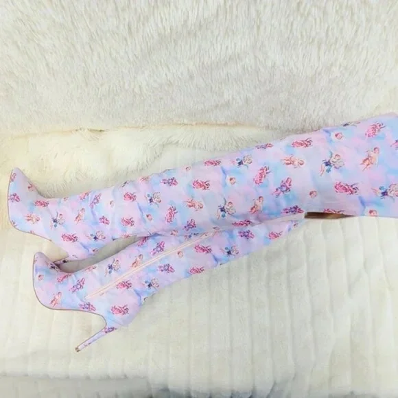 Mata Adorable Cupid Cherub Tie Dye 4.25 " Stiletto Thigh High Boots - Picture 7 of 7
